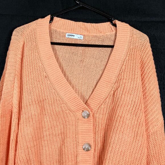 Sonoma Womens Sweater Orange V Neck Button Up Knit Cardigan Long Sleeve XL - Picture 2 of 12